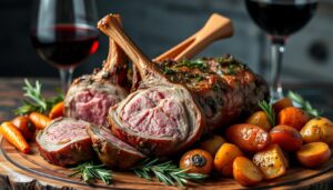 roasted lamb loin with herbs and sides